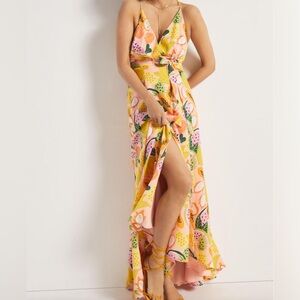 AQUA Wrap Front Fruit Print Maxi Dress
size M